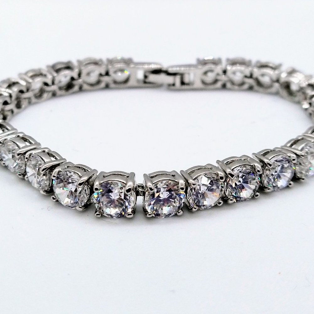 Sterling Silver Gold Plated 9Ct Simulated Diamond Tennis Bracelet
